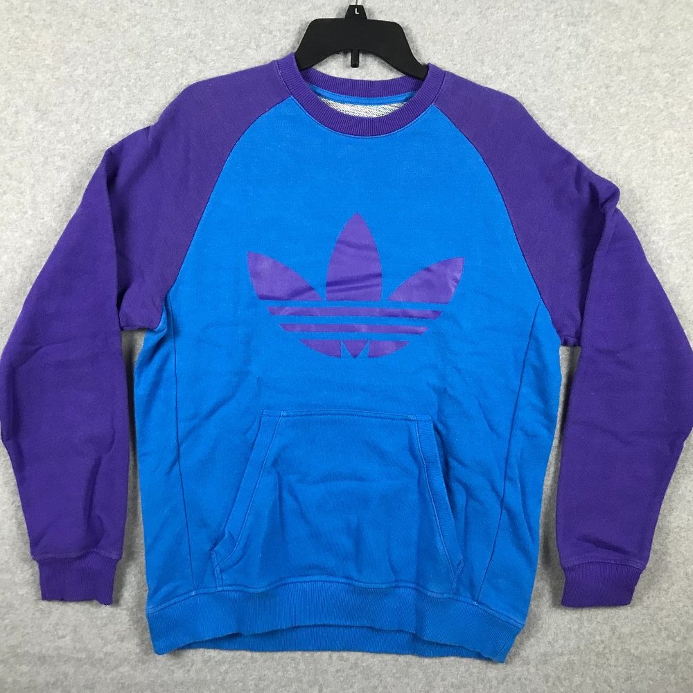 Vintage Adidas Pullover Sweater Mens Medium Blue Purple Front Pocket Rare